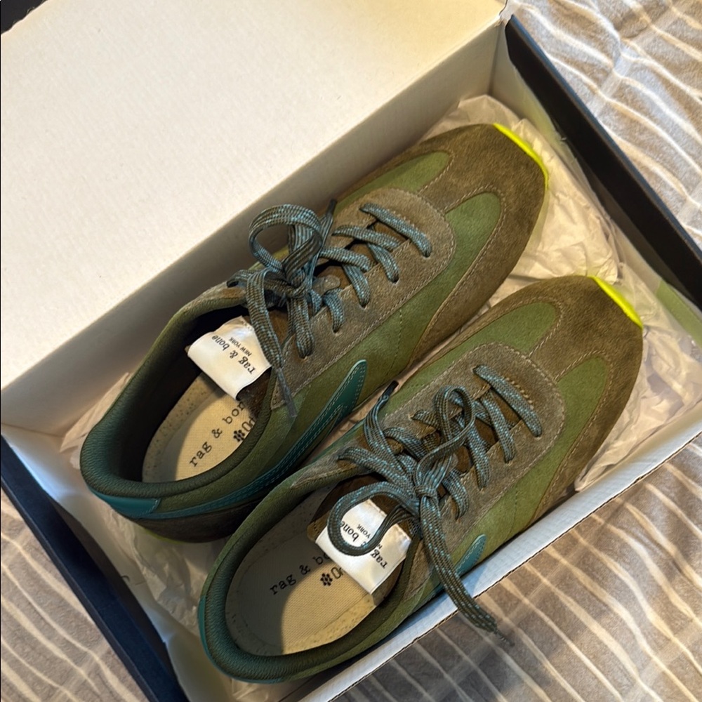NEW NEVER BEEN WORN Rag & Bone Green and Yellow Sneakers Suede Low-Top